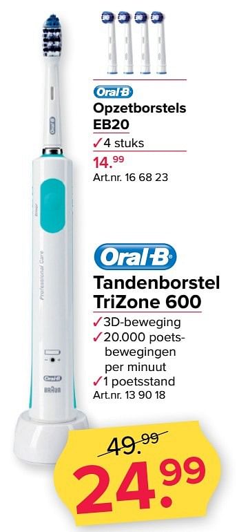 Aanbiedingen Oral-b tandenborstel trizone 600 - Oral-B - Geldig van 13/02/2017 tot 26/02/2017 bij Kijkshop
