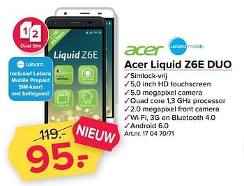 Aanbiedingen Acer liquid z6e duo - Acer - Geldig van 13/02/2017 tot 26/02/2017 bij Kijkshop