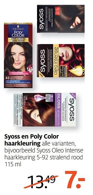 Aanbiedingen Syoss en poly color haarkleuring - Syoss - Geldig van 20/02/2017 tot 26/02/2017 bij Etos