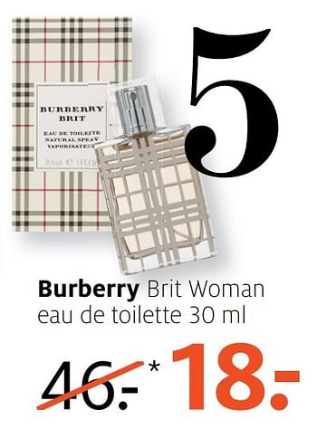 Aanbiedingen Burberry brit woman eau de toilette 30 ml - Burberry Brit - Geldig van 20/02/2017 tot 26/02/2017 bij Etos
