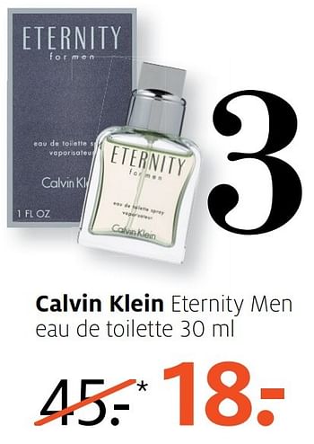 Aanbiedingen Calvin klein eternity men eau de toilette 30 ml - Calvin Klein - Geldig van 20/02/2017 tot 26/02/2017 bij Etos