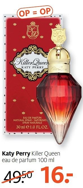 Aanbiedingen Katy perry killer queen eau de parfum 100 ml - Katy Perry - Geldig van 20/02/2017 tot 26/02/2017 bij Etos