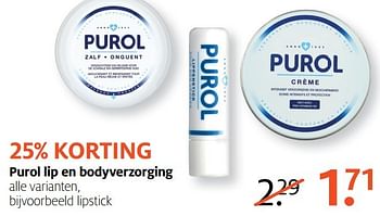 Aanbiedingen Purol lip en bodyverzorging - Purol - Geldig van 20/02/2017 tot 26/02/2017 bij Etos