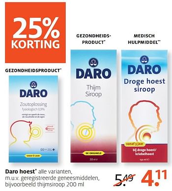 Aanbiedingen Daro hoest thijmsiroop - Daro - Geldig van 20/02/2017 tot 26/02/2017 bij Etos