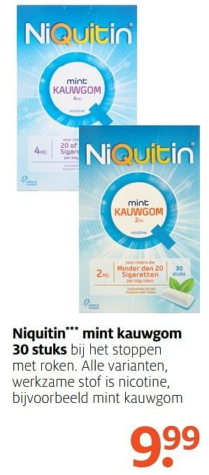 Aanbiedingen Niquitin mint kauwgom - Niquitin - Geldig van 20/02/2017 tot 26/02/2017 bij Etos