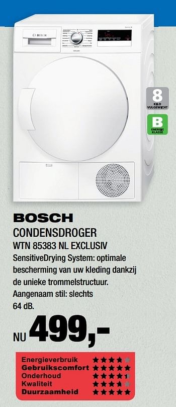 Aanbiedingen Bosch condensdroger wtn 85383 nl exclusiv - Bosch - Geldig van 20/02/2017 tot 25/02/2017 bij Electro World