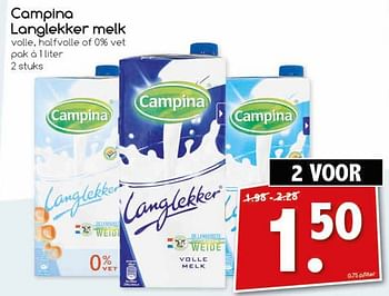 Aanbiedingen Campina langlekker melk - Campina - Geldig van 19/02/2017 tot 25/02/2017 bij Agrimarkt