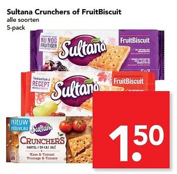 Aanbiedingen Sultana crunchers of fruitbiscuit - Sultana - Geldig van 19/02/2017 tot 25/02/2017 bij Deen Supermarkten