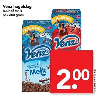 Aanbiedingen Venz hagelslag puur of melk - Venz - Geldig van 19/02/2017 tot 25/02/2017 bij Deen Supermarkten