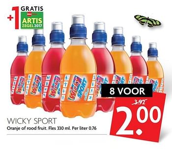 Aanbiedingen Wicky sport oranje of rood fruit - Wicky - Geldig van 19/02/2017 tot 25/02/2017 bij Deka Markt