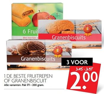 Aanbiedingen 1 de beste fruitrepen of granenbiscuit - 1 de beste - Geldig van 19/02/2017 tot 25/02/2017 bij Deka Markt