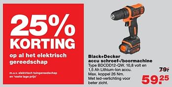 Aanbiedingen Black+decker accu schroef--boormachine bdcdd12-qw - Black &amp; Decker - Geldig van 20/02/2017 tot 26/02/2017 bij Praxis