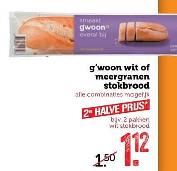 Aanbiedingen G`woon wit of meergranen stokbrood - Huismerk - Coop - Geldig van 20/02/2017 tot 26/02/2017 bij Coop