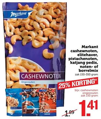 Aanbiedingen Markant cashewnoten, elitehaver, pistachenoten, katjang pedis, noten- of borrelmix - Markant - Geldig van 20/02/2017 tot 26/02/2017 bij Coop