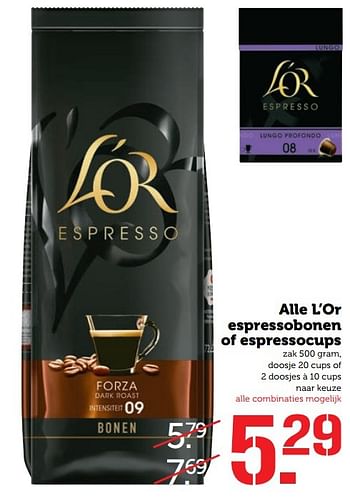 Aanbiedingen Alle l`or espressobonen of espressocups - Douwe Egberts - Geldig van 20/02/2017 tot 26/02/2017 bij Coop