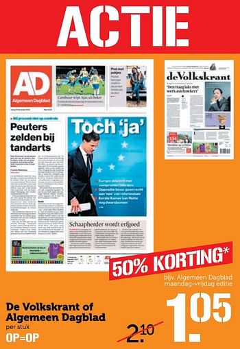 Aanbiedingen De volkskrant of algemeen dagblad - Huismerk - Coop - Geldig van 20/02/2017 tot 26/02/2017 bij Coop