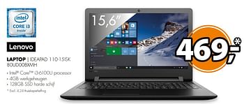 Aanbiedingen Lenovo laptop ideapad 110-15isk 80ud00bxmh - Lenovo - Geldig van 20/02/2017 tot 26/02/2017 bij Expert