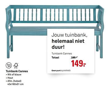 Aanbiedingen Tuinbank cannes totaal - Huismerk Karwei - Geldig van 20/02/2017 tot 26/02/2017 bij Karwei