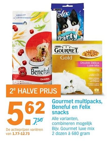 Aanbiedingen Gourmet multipacks, beneful en felix snacks - Huismerk - Albert Heijn - Geldig van 20/02/2017 tot 26/02/2017 bij Albert Heijn
