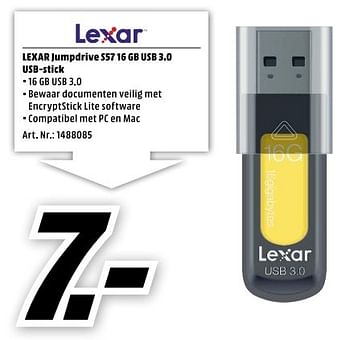 Aanbiedingen Lexar jumpdrive s57 16 gsb 3.0 usb-stick - Lexar - Geldig van 20/02/2017 tot 26/02/2017 bij Media Markt