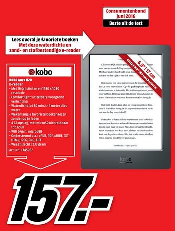 Aanbiedingen Kobo aura h20 e-reader - Kobo - Geldig van 20/02/2017 tot 26/02/2017 bij Media Markt