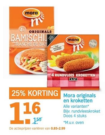 Aanbiedingen Mora originals en kroketten rundvleeskroket - Mora - Geldig van 20/02/2017 tot 26/02/2017 bij Albert Heijn