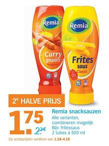 Aanbiedingen Remia snacksauzen fritessaus - Remia - Geldig van 20/02/2017 tot 26/02/2017 bij Albert Heijn