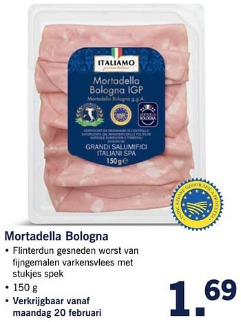 Aanbiedingen Mortadella bologna - Italiamo - Geldig van 20/02/2017 tot 26/02/2017 bij Lidl