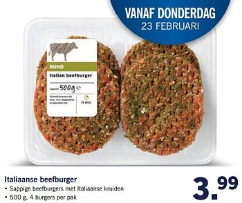 Aanbiedingen Italiaanse beefburger - Huismerk - Lidl - Geldig van 20/02/2017 tot 26/02/2017 bij Lidl