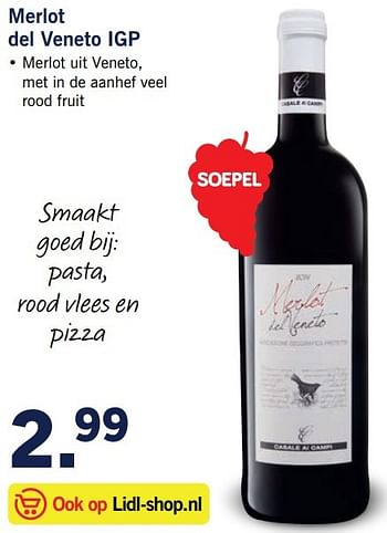 Aanbiedingen Merlot del veneto igp - Rode wijnen - Geldig van 20/02/2017 tot 26/02/2017 bij Lidl