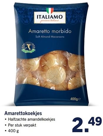 Aanbiedingen Amarettokoekjes - Italiamo - Geldig van 20/02/2017 tot 26/02/2017 bij Lidl