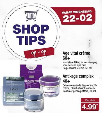 Aanbiedingen Age vital crème 60+, anti-age complex 40+ - Biocura - Geldig van 19/02/2017 tot 26/02/2017 bij Aldi