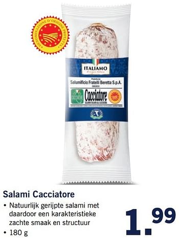 Aanbiedingen Salami cacciatore - Italiamo - Geldig van 20/02/2017 tot 26/02/2017 bij Lidl