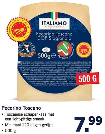 Aanbiedingen Pecorino toscano - Italiamo - Geldig van 20/02/2017 tot 26/02/2017 bij Lidl