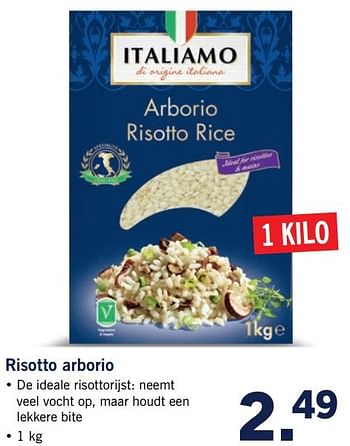 Aanbiedingen Risotto arborio - Italiamo - Geldig van 20/02/2017 tot 26/02/2017 bij Lidl