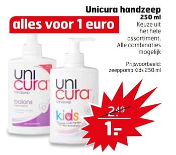 Aanbiedingen Unicura zeeppomp kids - Unicura - Geldig van 21/02/2017 tot 26/02/2017 bij Trekpleister