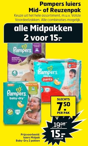 Aanbiedingen Pampers luiers midpak baby-dry - Pampers - Geldig van 21/02/2017 tot 26/02/2017 bij Trekpleister