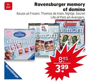 Aanbiedingen Ravensburger memory of domino - Ravensburger - Geldig van 21/02/2017 tot 26/02/2017 bij Trekpleister