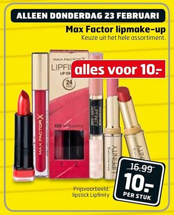 Aanbiedingen Max factor lipstick lipfinity - Max Factor - Geldig van 21/02/2017 tot 26/02/2017 bij Trekpleister