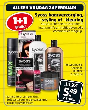 Aanbiedingen Syoss shampoo keratine - Syoss - Geldig van 21/02/2017 tot 26/02/2017 bij Trekpleister