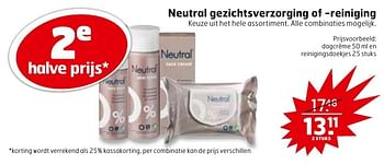 Aanbiedingen Neutral gezichtsverzorging of -reiniging - neutral - Geldig van 13/02/2017 tot 26/02/2017 bij Trekpleister