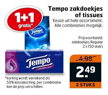 Aanbiedingen Tempo zakdoekjes of tissues - Tempo - Geldig van 13/02/2017 tot 26/02/2017 bij Trekpleister