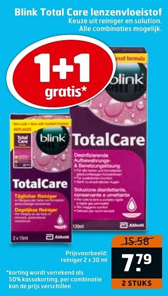 Aanbiedingen Blink total care lenzenvloeistof - Total Care - Geldig van 13/02/2017 tot 26/02/2017 bij Trekpleister