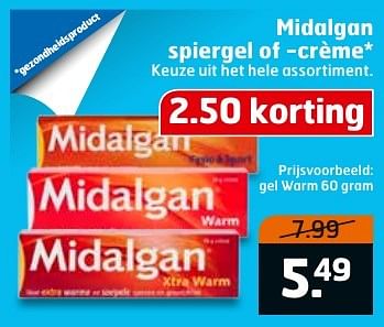 Aanbiedingen Midalgan spiergel of -crème gel warm - Midalgan - Geldig van 13/02/2017 tot 26/02/2017 bij Trekpleister