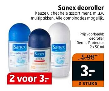 Aanbiedingen Sanex deoroller dermo protector - Sanex - Geldig van 13/02/2017 tot 26/02/2017 bij Trekpleister