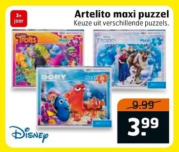 Aanbiedingen Artelito maxi puzzel - Disney - Geldig van 13/02/2017 tot 26/02/2017 bij Trekpleister