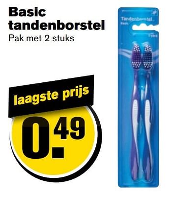 Aanbiedingen Basic tandenborstel - Huismerk - Hoogvliet - Geldig van 21/02/2017 tot 28/02/2017 bij Hoogvliet