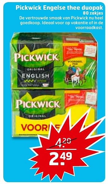 Aanbiedingen Pickwick engelse thee duopak - Pickwick - Geldig van 13/02/2017 tot 26/02/2017 bij Trekpleister