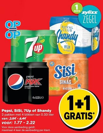 Aanbiedingen Pepsi, sisi, 7up of shandy - Huismerk - Hoogvliet - Geldig van 21/02/2017 tot 28/02/2017 bij Hoogvliet