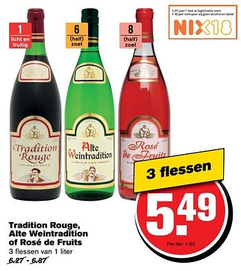 Aanbiedingen Tradition rouge, alte weintradition of rosé de fruits - Rode wijnen - Geldig van 21/02/2017 tot 28/02/2017 bij Hoogvliet